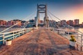 Exciting sunrise in Durres port, city on Adriatic Sea in western Albania, Europe.