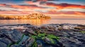 Exciting sunrise in Kavala city, Macedonia, Greece, Europe