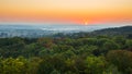 Exciting sunrise over fogged city and park, aerial view, Lviv Royalty Free Stock Photo