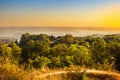 Exciting sunrise over fogged city and park, aerial view, Lviv Royalty Free Stock Photo