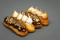 Exciting view of delicious eclairs