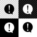 Exclamation mark in circle icon isolated on black, white and transparent background. Hazard warning symbol. FAQ sign Royalty Free Stock Photo