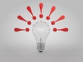 exclamation mark with lit light bulb idea concept 3D illustration Royalty Free Stock Photo