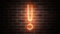Exclamation mark neon sign on a background of brickwork, computer generated. 3d rendering of wireframe symbol with