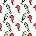 Exclamation mark and question mark, punctuation marks, vector seamless pattern in the style of doodles Royalty Free Stock Photo