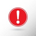 Exclamation mark in red circle isolated on transparent background. Warning symbol. Attention button. Exclamation mark Royalty Free Stock Photo