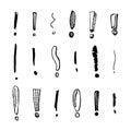 Exclamation mark Seamless pattern.. Doodle style. Collection of icons and signs Why. Engraved hand drawn sketch Royalty Free Stock Photo