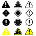 Exclamation mark set icons in flat style. Danger alarm collection vector illustration on white isolated background. Caution risk Royalty Free Stock Photo