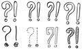 Exclamation marks and question marks. Hand drawn doodle set. Royalty Free Stock Photo