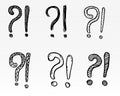 Exclamation marks and question marks. Hand drawn set, cartoon style Royalty Free Stock Photo