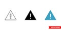 Exclamation point in triangle icon of 3 types color, black and white, outline. Isolated vector sign symbol. Royalty Free Stock Photo