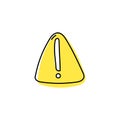 Exclamation point in yellow triangle hand drawn icon