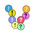 Exclamation and question marks. Colorful inquiry icons Vector. Curiosity and solution concept. Royalty Free Stock Photo