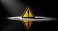 Yellow Warning Triangle with Exclamation Mark on Wet Surface (1273) stock Royalty Free Stock Photo