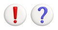 Exclamatory and interrogative mark. 3d icons on white round button. 3d vector realistic design element