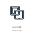 Exclude icon. Thin linear exclude outline icon isolated on white background from geometric figure collection. Line vector exclude