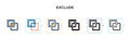 Exclude vector icon in 6 different modern styles. Black, two colored exclude icons designed in filled, outline, line and stroke