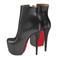 Exclusive black leather boots on high heels. 3D