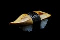 Exclusive delicious Sushi with Foie garas sushi or goose liver top on Japanese rice rap by seaweed. Special premium Japanese tradi