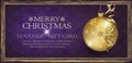 Exclusive gold gift voucher with wishes Merry christmas background violet with snowflakes