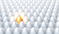 Exclusive golden egg in a crowd of ordinary white eggs, the concept of creativity, exclusivity, success. Bright individuality Royalty Free Stock Photo