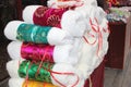 Exclusive souvenirs, gloves (sleeves) of fur and silk in walled city Pingyao, China Royalty Free Stock Photo