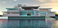 Exclusive house in Norway constructed on the bay shore. Concrete steps to the water. Boat ramp garage with lifting gate. Excellent