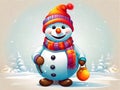 Exclusive Illustration of the Snowman Dressed in Vibrant Colors on a White Background