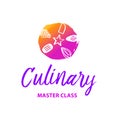 Exclusive logotype with cookware. Template gourmet chef insignia