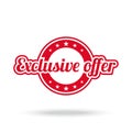 Exclusive offer label. Red color, isolated on white. Royalty Free Stock Photo