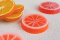 Exclusive orange handmade soaps. Fresh orange slices on the back