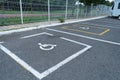 exclusive parking space for disabled people, accessible locations for person with disability, wheel chair sign in a parking lot Royalty Free Stock Photo