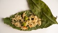 EXCLUSIVE RICE DISH THREE DELIGHTS ON A LEAF Royalty Free Stock Photo