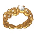 Exclusive ring made of gold with inlaid diamonds isolated on white background. An instance of boutique jewelry. Vector