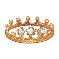 Exclusive ring in the shape of a Royal crown made of gold with inlaid diamonds isolated on white background. An instance