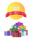 Exclusive Sale Special Offer Round Emblem Gift Box Royalty Free Stock Photo