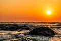 Exclusive sunrise on the beach with Marvellous yellow sky and sun rays, Beautiful and Nature Scenario Image Royalty Free Stock Photo