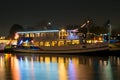 Excursion boat Avifauna V of Van der Valk at night. Royalty Free Stock Photo