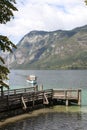 Excursion boat in nature scenery, Lake Bohinjsko jezero, Bohinj, Slovenia