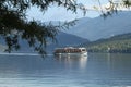 Excursion boat in nature scenery, Lake Bohinjsko jezero, Bohinj, Slovenia