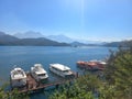 Excursion boats at the dock on Sun Moon Lake, Taiwan Royalty Free Stock Photo