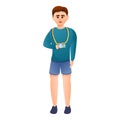 Excursion boy camera icon, cartoon style Royalty Free Stock Photo