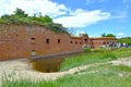 Excursion group near the fortress wall of the naval fort `West.` Baltiysk, Kaliningrad region