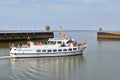 Excursion ship Adler II of the shipping company Adler-Schiffe leaves the lock in the direction of the Wadden Sea