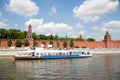 Excursion ship goes along the Moscow River