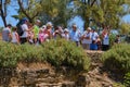 Excursion to the roman terms Anthony, Park Carthage in Tunisia. The guide tells the tour about antiquity and Punic wars. Tunisia