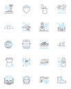 Excursion weekend linear icons set. Adventure, Explore, Travel, Relaxation, Entertainment, Nature, Camping line vector