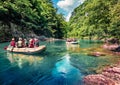 Excursions on inflatable boats along the river Tara. Royalty Free Stock Photo