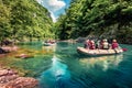 Excursions on inflatable boats along the river Tara. Exiting summer view of Tara canyon, Montenegro, Europe. Beautiful world of Me Royalty Free Stock Photo