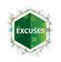 Excuses floral plants pattern green hexagon button